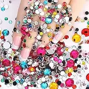 Minejin Nail Art Flat Back Charms Rhinestones Brilliant Colorful Manicure Gems Toes Tips Decorations 2000Pcs