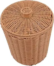TOGEVAL Storage Bucket with Lid Weave Basket Waste Basket for Bedroom Sundry Basket Waste Basket Office Trash Bin Outdoor Toy Storage Bin Mesh Laundry Basket Home Pp Brown