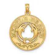 14k Yellow Gold MYRTLE BEACH w/Dolphins Circle Charm