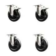 5 Inch 316SS Hard Rubber Wheel Swivel Top Plate Caster Set 2 Lock Brakes SCC