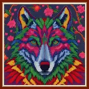 Dimensean Stamped Cross Stitch Kits Full Range of Embroidery Patterns Starter Kits for Beginners Adult or Kids DIY Cross Stitches Needlepoint Kits 11CT-Magic Wolf 17.7x17.7 inch