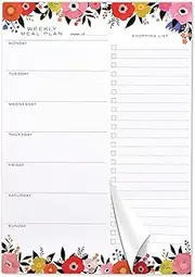 Foral Weekly Meal Planner Magnetic Notepad for Fridge with 80g 50 Sheets Tear-Off Shopping Grocery List,7"x10" Hanging Food Planning Menu Organizer Food Journal