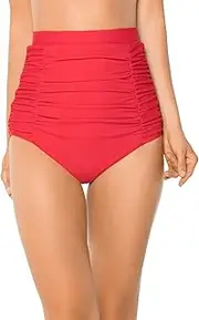 [Ocean Blues] Women's High Waisted Bikini Bottoms Tummy Control Swimwear Ruched Beach Briefs
