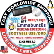 EMMABUNTUS LINUX OS LIVE BOOT USB, DVD DEBIAN UBUNTU XUBUNTU, 64bit, MAC/PC