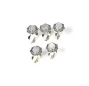 Wholesale 5pc 925 Solid Sterling Silver White Rainbow Moonstone Ring Lot P303