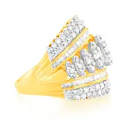 10ct Yellow Gold 2 Carat Diamond Ring with Taper and Round Brilliant Cut Diamonds, M