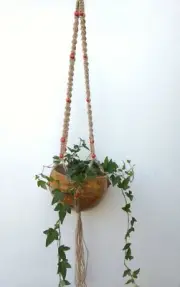 Macrame Plant Hanger Handmade Jute&Beads M42P33