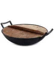 MegaChef 2pc 14in Heavy Duty Cast Iron Wok with Wood Lid