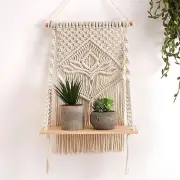 Macrame Wall Hanging Shelf Chic Decor Shelves with Wooden dowel hand 60 x 30cm