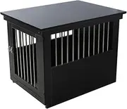 Indoor pet crate crate, wooden stainless steel dog crate, furniture dog crate coffee table with tray at the bottom. Easy to clean, suitable for medium and large dogs(Black,L)