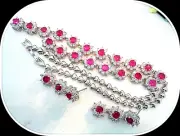 RUBY NATURAL GEMSONE 18K WHITE GOLD FILLED SPLENDID NECKLACE EARRING SET