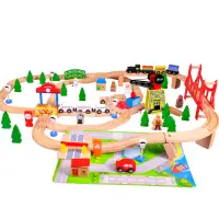 在飛比找蝦皮商城優惠-兒童仿真電動木質小火車 立體軌道玩具 益智拼裝玩具 木製玩具
