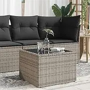 Grey Garden Table Poly Rattan, 55x55x37 cm, Top Outdoor, Portable, Folding Tables for Patio, Small Party Mesa