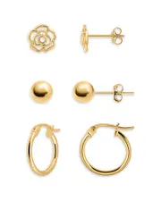 Aqua Flower, Sphere & Hoop Earrings, Set of 3 - Exclusive