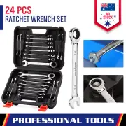 24-Piece Ratcheting Spanner Set Metric SAE Combination Wrenches Set Organizer