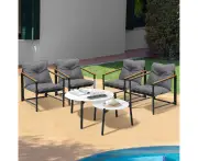 Livsip 6PC Outdoor Patio Furniture Set Round White Marble Table Sets