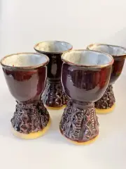 Studio Art Pottery Purple Glaze Wine Cocktail Glasses Signed Set of 4