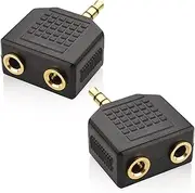 3.5mm Headphone Y Splitter (Pack of 2)| 1 Male to 2 Female Audio Jacks | Allows Two People to Listen to 1 Sound Source | Ideal for All Media Players & Audio Devices with 3.5 mm Port - by Mobi Lock