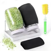 Sprouting Jar Kit for Growing Broccoli,Alfalfa,Mung Bea(White), Premium Stainless Steel Screen Sprout Lids, 2 Wide Mouth Mason Jars, Blackout Sleeves, Tray, Stand & Canning Brush