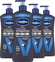 Vaseline Men Cooling Hydration 3-in-1 4 Pack for Dry Skin Face, Hands & Body Lotion for Men with Menthol & Ultra-Hydrating Lipids 20.3 oz