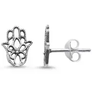 Plain Hamsa Design Stud .925 Sterling Silver Earrings