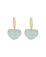 Meira T 14K Yellow & White Gold Milky Aqua & Diamond Heart Drop Earrings