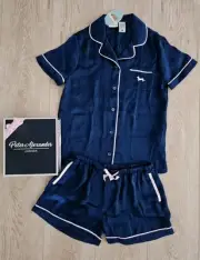 Peter Alexander Kids Navy Satin Shortie Set Size 12 - Brand New In Box