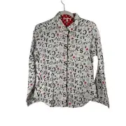 Victoria's Secret White Logo Printed Button Front Pajama Top Cotton Womens XS