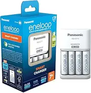 Panasonic eneloop Smart Charger for 1-4 AA/AAA NI-MH Batteries, with 4 LED Indicators and 7 Security Functions, Includes 4 eneloop AA/Mignon Batteries, Improved Capacity of Minimum 2000 mAh