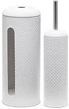 Toilet Bowl Brush & Roll Holder I Toilet Cleaner Brush with Tweezer and Leak-Proof Base I Free Standing Organizer Container Stand I for Bathroom Household Cleaning Set (White)