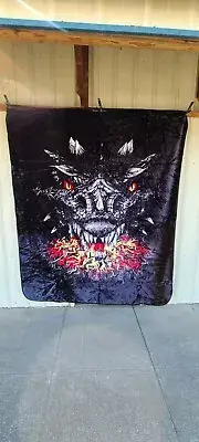 DRAGON FLAMES FANTASY QUEEN SIZE BLANKET BEDSPREAD