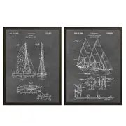 [Namly Design] Patent Drawing Poster - Sailboat and Gear / Set of 2