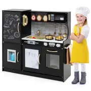 Costway Kitchen Playset Pretend Cooking Toy w/Cookware & Blackboard Preschool Toy Birthday Gift Black