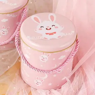 新款可愛兔年滿月盒喜糖盒手提馬口鐵盒周歲百日伴手禮滿月禮盒
