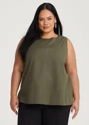 [Taking Shape] Taking Shape Cotton Linen Sleeveless Top Size 22 in Olive - Plus Size Women's Clothing Olive