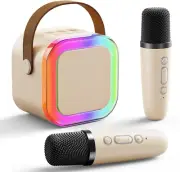 Mini Karaoke Machine for Kids Adults Bluetooth Speaker 2 Wireless Mics LED Light