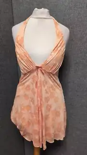 River Island Halterneck Floral Jersey Top Peach UK 10 RRP £24.99 LN052 DD 11