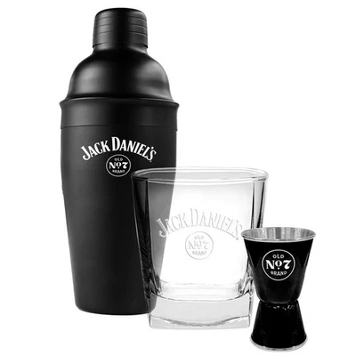 2025 Jack Daniels Cocktail Shaker Whiskey Glass Jigger Pack Man Cave Bar Gift