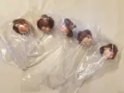 Lot of 5 Vtg Darice Craft Vinyl Brown Hair Clown Doll Head Stick Wire Stem Pick