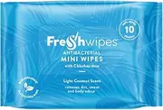 FRE SHWIPES Fresh Wipes Mini Body 10 Pack Coconut Scent | Pocket-Sized No Rinse Chlorhexidine Festivals, Camping, Elderly, Disabled, Gym Goers, & Post Surgery Wet for Adults, 1.0 count