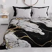PETTI Artigiani Italiani - Single Bedspread, Spring and Summer, Lightweight Single Blanket, Black and White Marble, 100% Made in Italy
