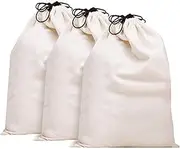 MISSLO Set of 3 Cotton Breathable Dust-Proof Drawstring Storage Pouch Multi-Functional Bag，Beige (Pack 3 L)