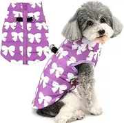 Zunea Small Dog Winter Coats Waterproof Puppy Girl Clothes with Leash Ring Cute Bowknot Vest Harness Jacket Coat Cold Weather Female Zipper Pet Cat Apparel for Chihuahua Yorkie Purple XL