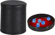 PU Leather Dice Cup Set with Lid & 6 Blue Translucent Dices, Dice Shaker Cup with Velvet Interior, Quiet in Shaking for Liars Dice Farkle Yahtzee Games Board Game, Dice Rolling Set for Bar Club Party