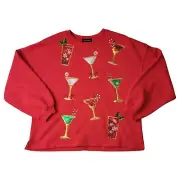 NWT State Of Mine Women's Sequin Graphic Sparkle Sweatshirt Red XL