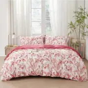 Queen Size Red Leaf Print Duvet Cover Set 3pcs Cozy Queen (90"x90") Calliope