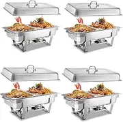 ALSTON 9L Chafing Dish Buffet Catering Food Warmer Pan Multifunctional Stainless Steel Dinner Plate Tray Set Buffet Server for Parties (4PCS 2Tray)