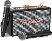 Retro Karaoke Machine with Two Wireless Microphones, Portable Bluetooth Speaker