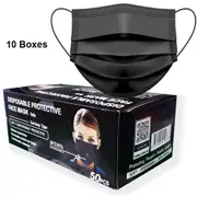 10 Boxes 3PLY Classic Black Face Mask with Ear Loops Anti Fog