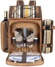 Hap Tim Picnic Basket Backpack for 2 Person with Insulated Cooler Compartment, Wine Holder, Fleece Blanket, Cutlery Set,Perfect for Beach, Day Travel, Hiking, Camping,Lovers Gifts(AU-36083)